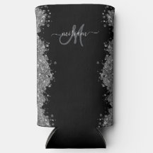 Schwarzes Silber Glitter Grau Modernes Monogramm