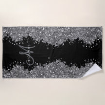 Schwarzes Silber Glitter Grau Modernes Monogramm