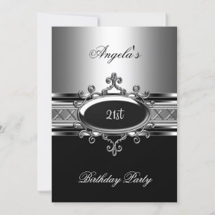 Schwarzes Silber Juwel 21. Elegante Geburtstagsfei Einladung