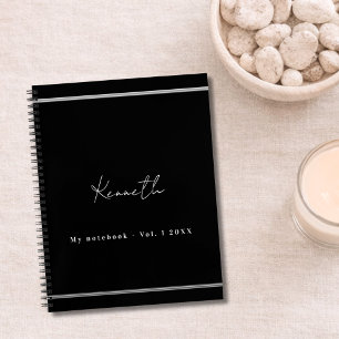 Schwarzes Silber Namensschrift Minimalist Notizbuch
