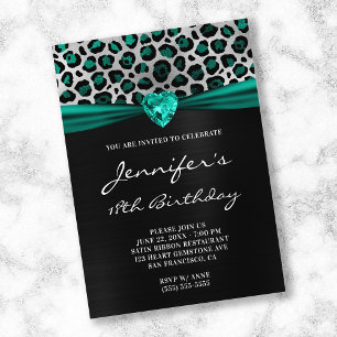 Schwarzes Silber Teal Grün Leopard Folie 18. Gebur Einladung