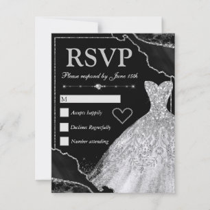 Schwarzes & silbernes Achat & weißes Kleid Sweet 1 RSVP Karte
