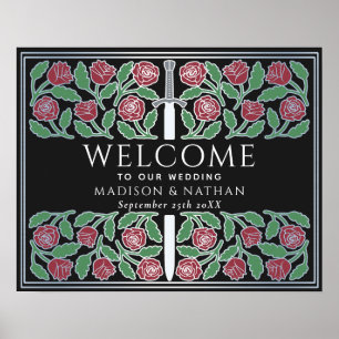 Schwarzes silbernes florales königliches Hochzeits Poster
