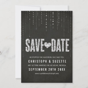 Schwarzes & Silbernes Glitter Design zur Vorankünd Save The Date