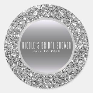 Schwarzes & Silbernes Glitter Glam elegantes Hochz Runder Aufkleber