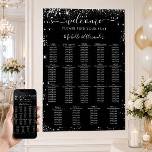 Schwarzes silbernes Hochzeitssitzplan 19 Tische Poster