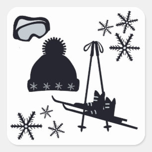 Schwarzes Ski & Winter Design auf quadratischen Au Quadratischer Aufkleber
