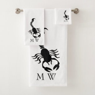 Schwarzes Skorpion-Design mit Monogramm Badhandtuch Set