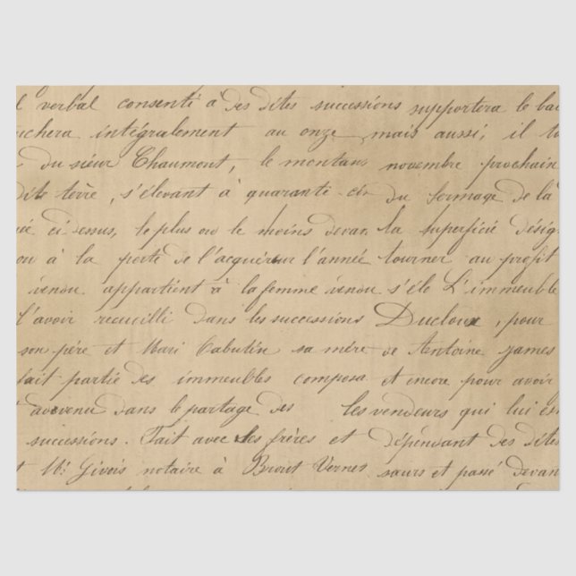 Schwarzes Skript auf Tan Decoupage Seidenpapier (Vorderseite)