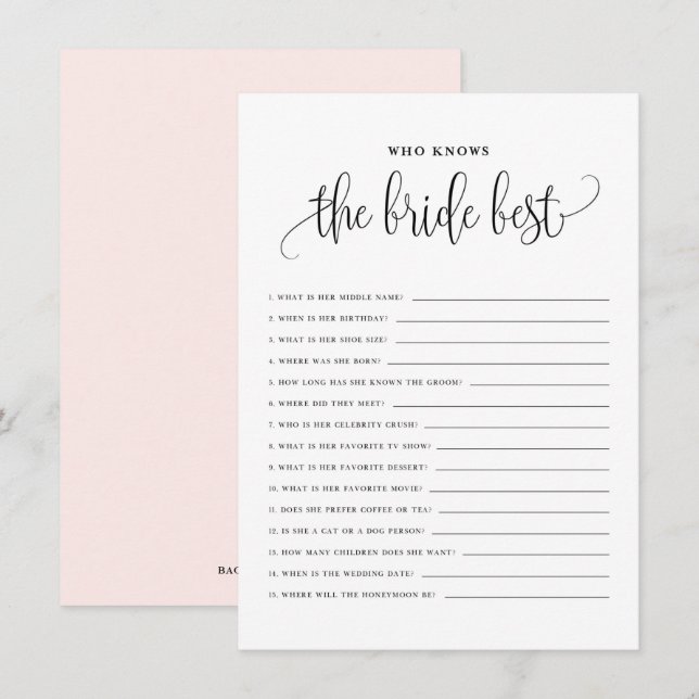 Schwarzes Skript, das das Bride Best Shower Game k Begleitkarte (Vorne/Hinten)