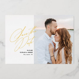 Schwarzes Skript-Foto Save the Date Imitate Foil Folieneinladung