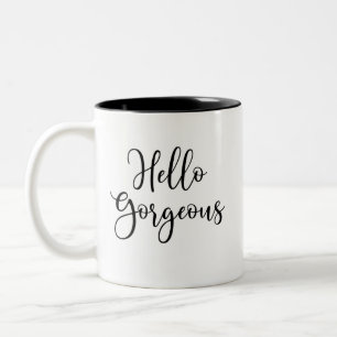 Schwarzes Skript Hallo Gorgeous Zweifarbige Tasse