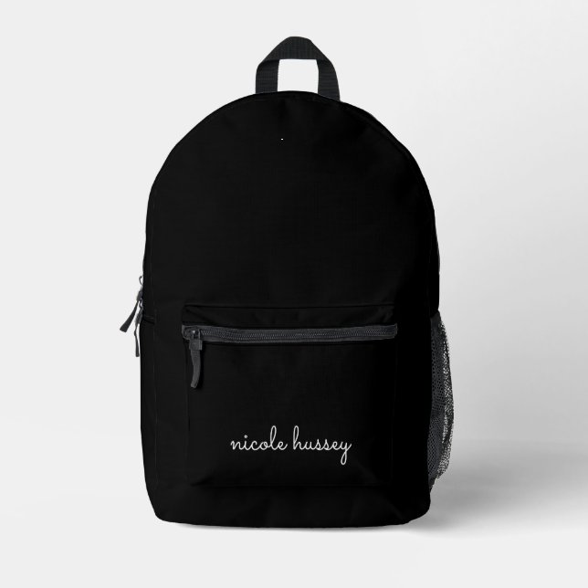 Schwarzes Skript | Stilvolle Monogram Modern Bedruckter Rucksack (Vorderseite)