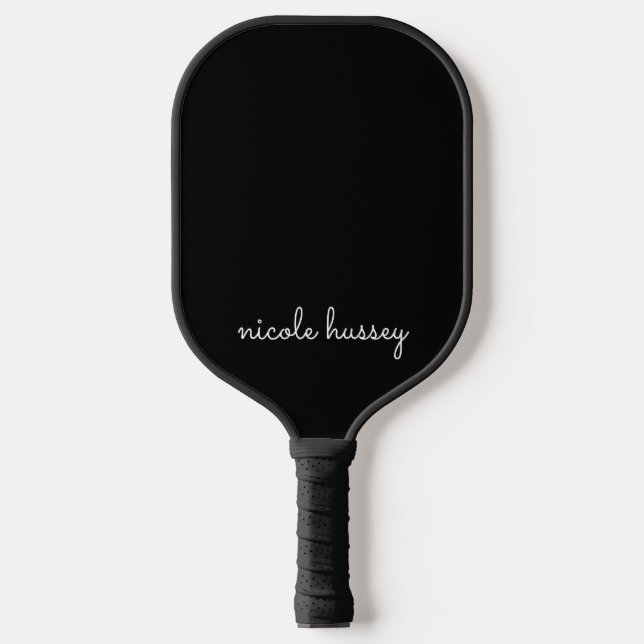 Schwarzes Skript | Stilvolle Monogram Modern Pickleball Schläger (Vorderseite)