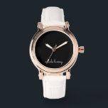 Schwarzes Skript | Stilvolle Monogram Moderne Mini Armbanduhr<br><div class="desc">Ein einfaches,  individuelles Monogramm-Design in lässiger Handschrift in auffallendem einfarbigem Schwarz/Weiß. Das Monogramm kann leicht personalisiert sein,  um ein Design so einzigartig wie Sie sind zu machen! Das perfekte trendige Geschenk oder Accessoire für jeden Anlass.</div>