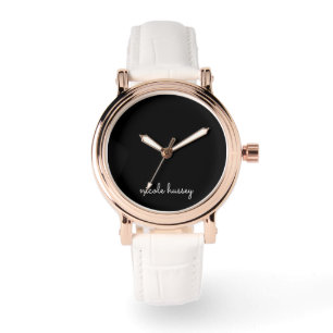 Schwarzes Skript Stilvolle Monogram Moderne Mini Armbanduhr