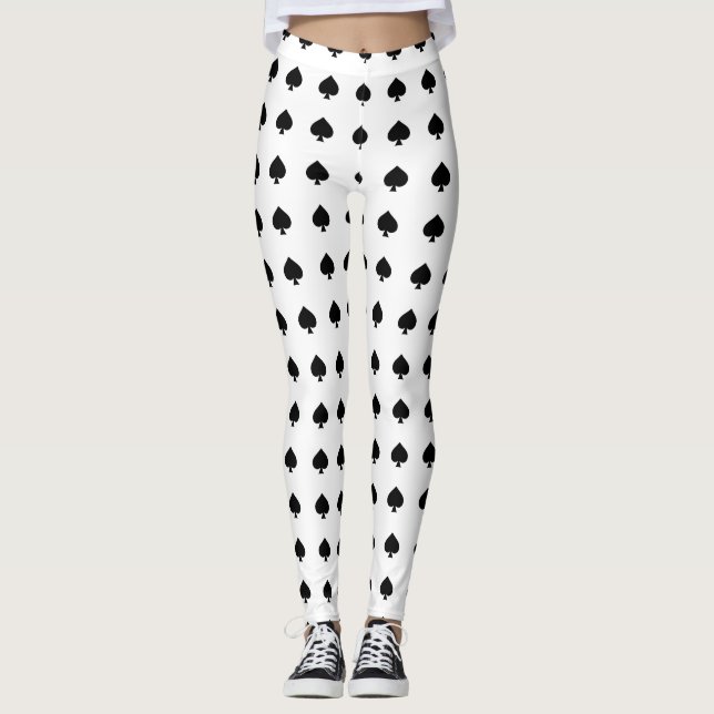 schwarzes Spatenmuster auf Weiß Leggings (Vorderseite)