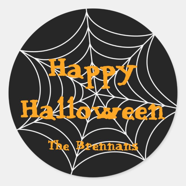 Schwarzes Spinnennetz-Halloween-Etikett Runder Aufkleber (Vorderseite)