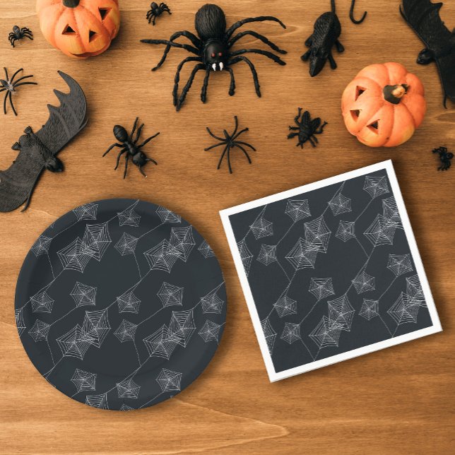 Schwarzes Spinnennetz Halloween-Party Pappteller (Black spider web Halloween party Paper Plates)