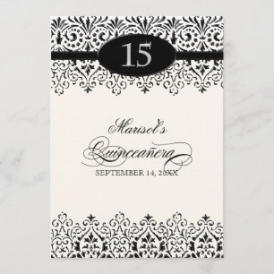 Schwarzes Spitze-Blick-Silber 15. Quinceanera n Einladung