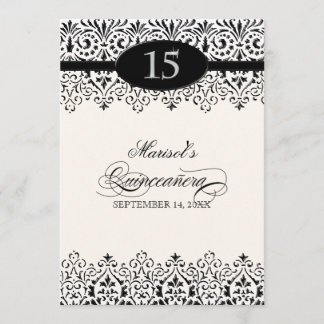 Schwarzes Spitze-Blick-Silber 15. Quinceanera n Einladung
