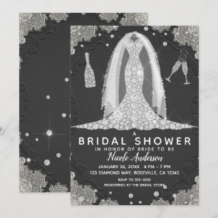 Schwarzes & Spitze Diamant Hochzeitskleid Brautpar Einladung