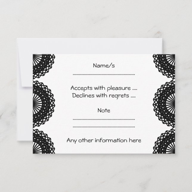Schwarzes Spitzen Muster Design. Custom RSVP Karte (Vorderseite)