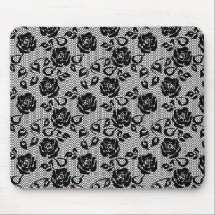 Schwarzes Spitzenmuster auf weißem Hintergrund Mousepad