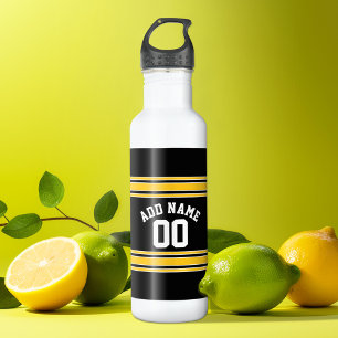 Schwarzes Sport-Trikot mit Ihrem Namen und Ihrer N Trinkflasche