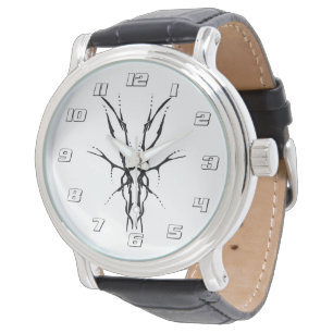 Schwarzes Stammeshirsch-Schädel-Jagd-Design Armbanduhr