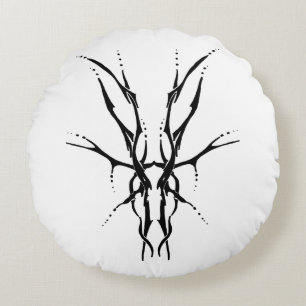 Schwarzes Stammeshirsch-Schädel-Jagd-Design Rundes Kissen
