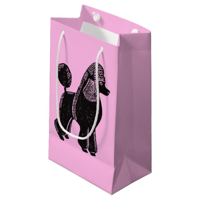 Schwarzes Standardpudel-Rosa-glatte Kleine Geschenktüte (Vorderseite Schrägansicht)
