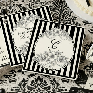 Schwarzes Streifen-Monogramm-Blumen-Dankeschön-Ges Geschenkanhänger