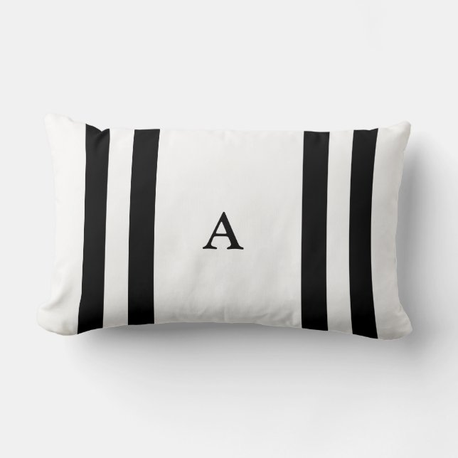 Schwarzes Streifen-Monogrammlumbar-Kissen Lendenkissen (Vorderseite)