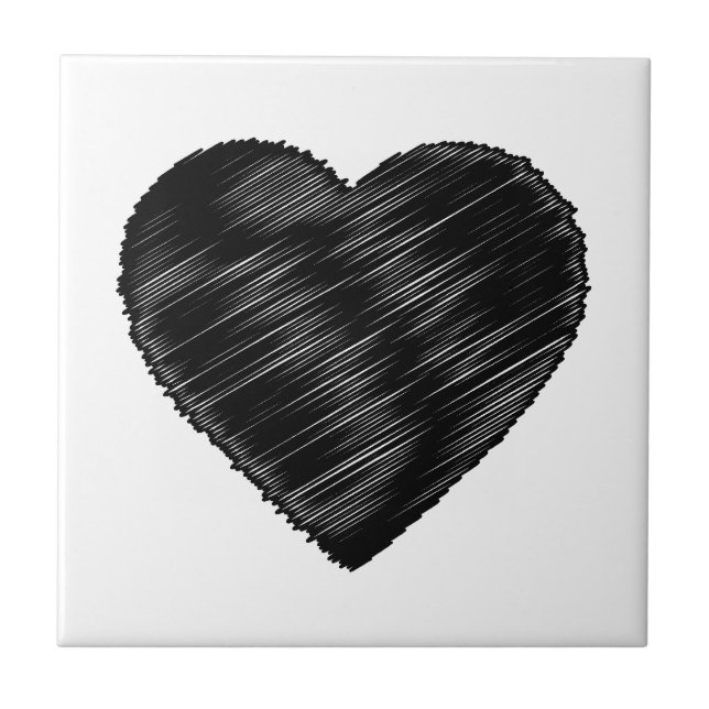 Schwarzes Strickherz Fliese (Vorderseite)
