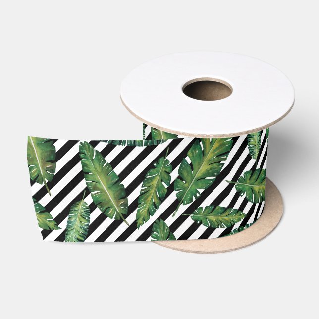 Schwarzes stripes tropisches Sommermuster des Satinband (Spule)