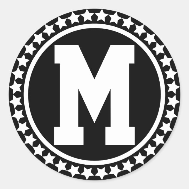 Schwarzes Superstar-Monogramm Runder Aufkleber (Vorderseite)