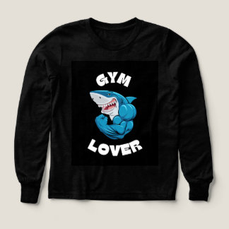 Schwarzes T-Shirt mit Hai-Motiv und langen Ärmeln