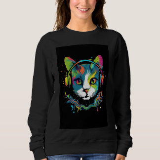 Schwarzes T-Shirt mit Katzendesign  Sweatshirt