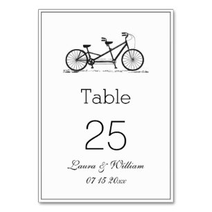Schwarzes Tandemfahrrad-Wedding Tischnummer-Karten Tischnummer