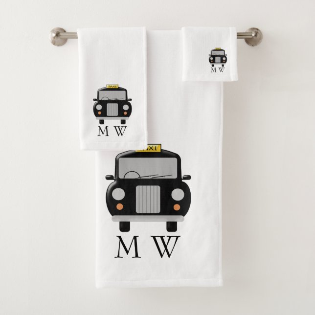 Schwarzes Taxi-Design Monogrammiert Badhandtuch Set (Insitu)