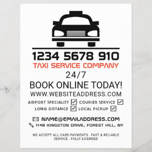 Schwarzes Taxi-Logo, Taxiunternehmen mit Preislist Flyer