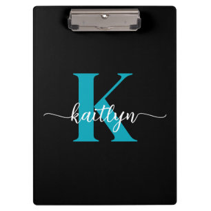Schwarzes Teal-Monogramm Klemmbrett