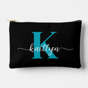 Schwarzes Teal-Monogramm Zubehörtasche