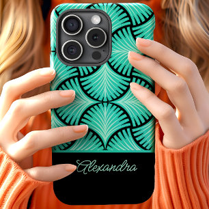 Schwarzes Teal Retro 1920er Gatsby Palmen Schriftn Case-Mate iPhone Hülle