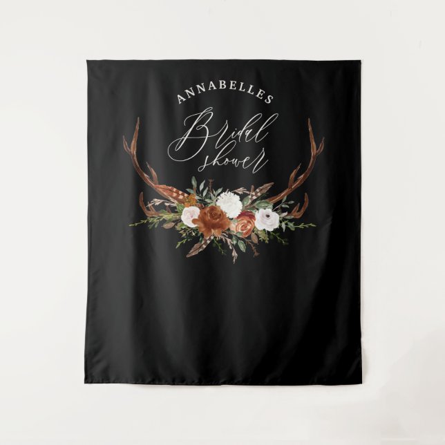 Schwarzes Terracotta floral rustikales Brautparty Wandteppich (Vorderseite)