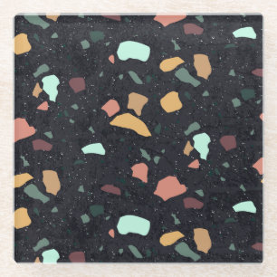 Schwarzes Terrazzo-Muster Glasuntersetzer