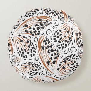 Schwarzes Tier Print Terracotta Swirt Muster Rundes Kissen