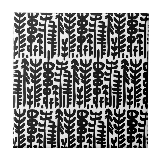 Schwarzes Tinten-Anschlag-Baum-Muster Fliese (Vorderseite)
