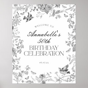 Schwarzes Toile-Floral-Geburtstags-Party-Willkomme Poster